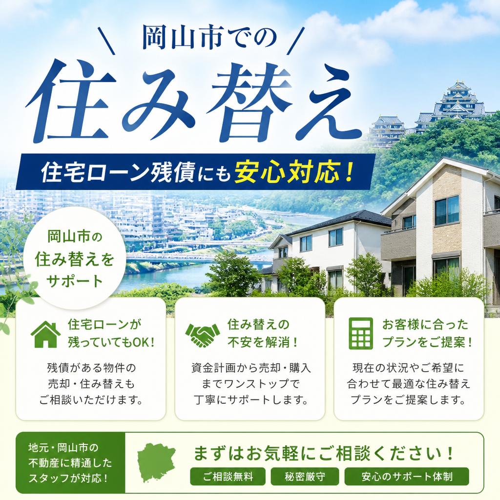 岡山市での住み替え、住宅ローン残債にも安心対応！