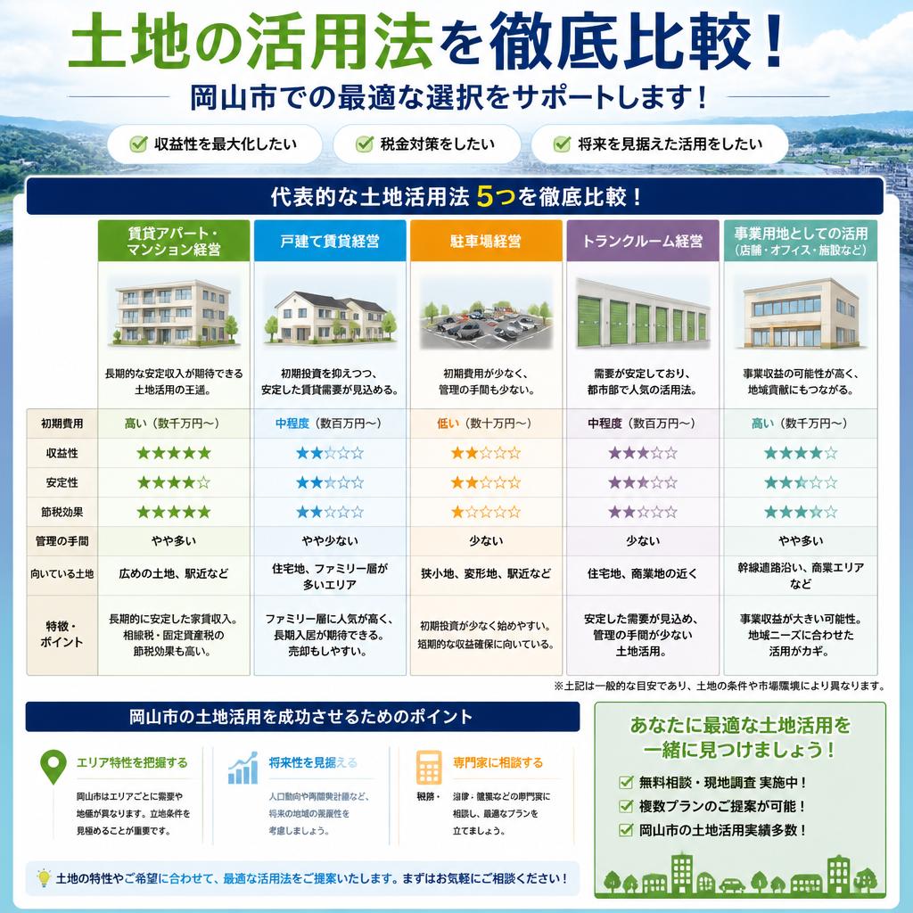 土地の活用法を徹底比較！岡山市での最適な選択をサポートします！